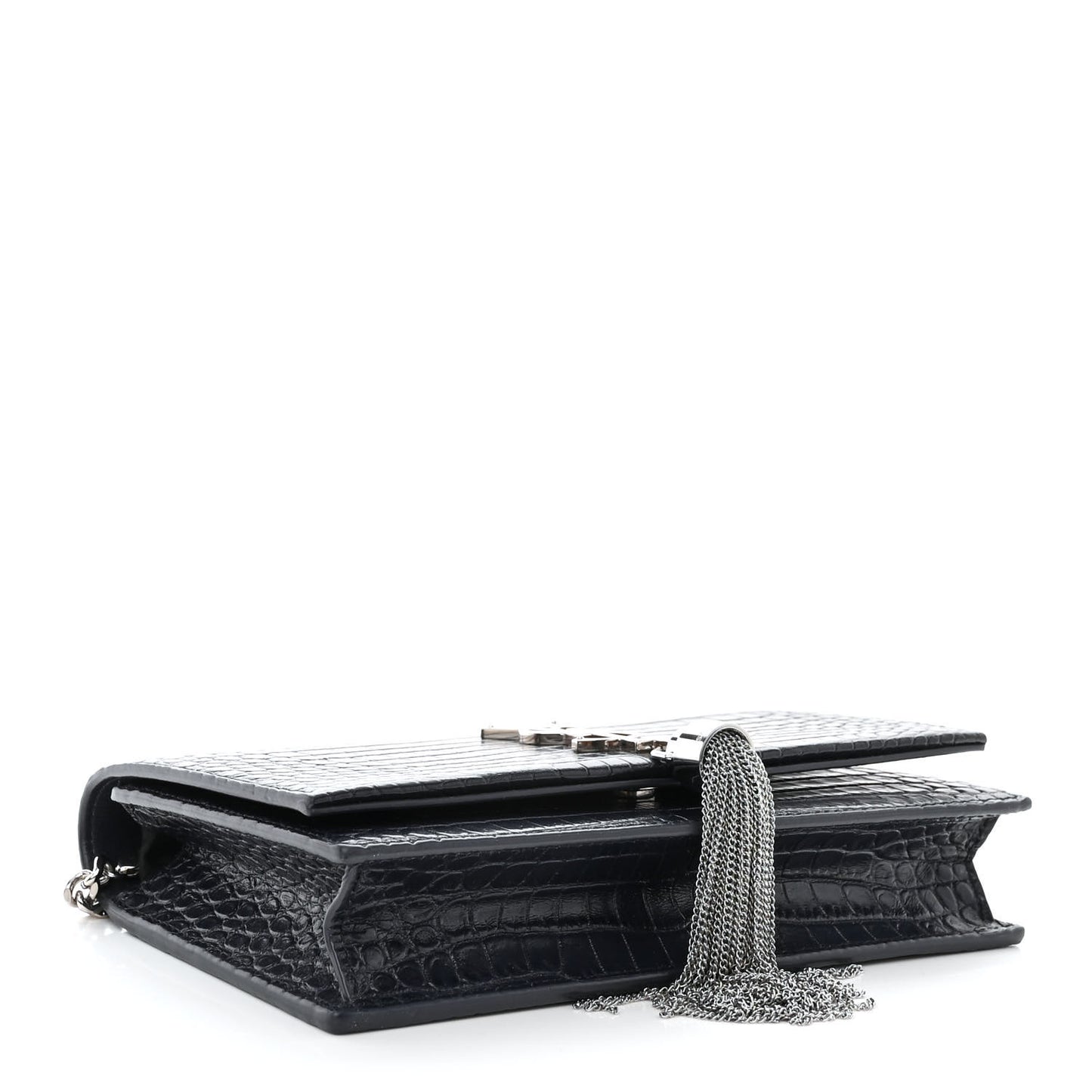 Calfskin Crocodile Embossed Kate Monogram Tassel Chain Wallet Deep Marine
