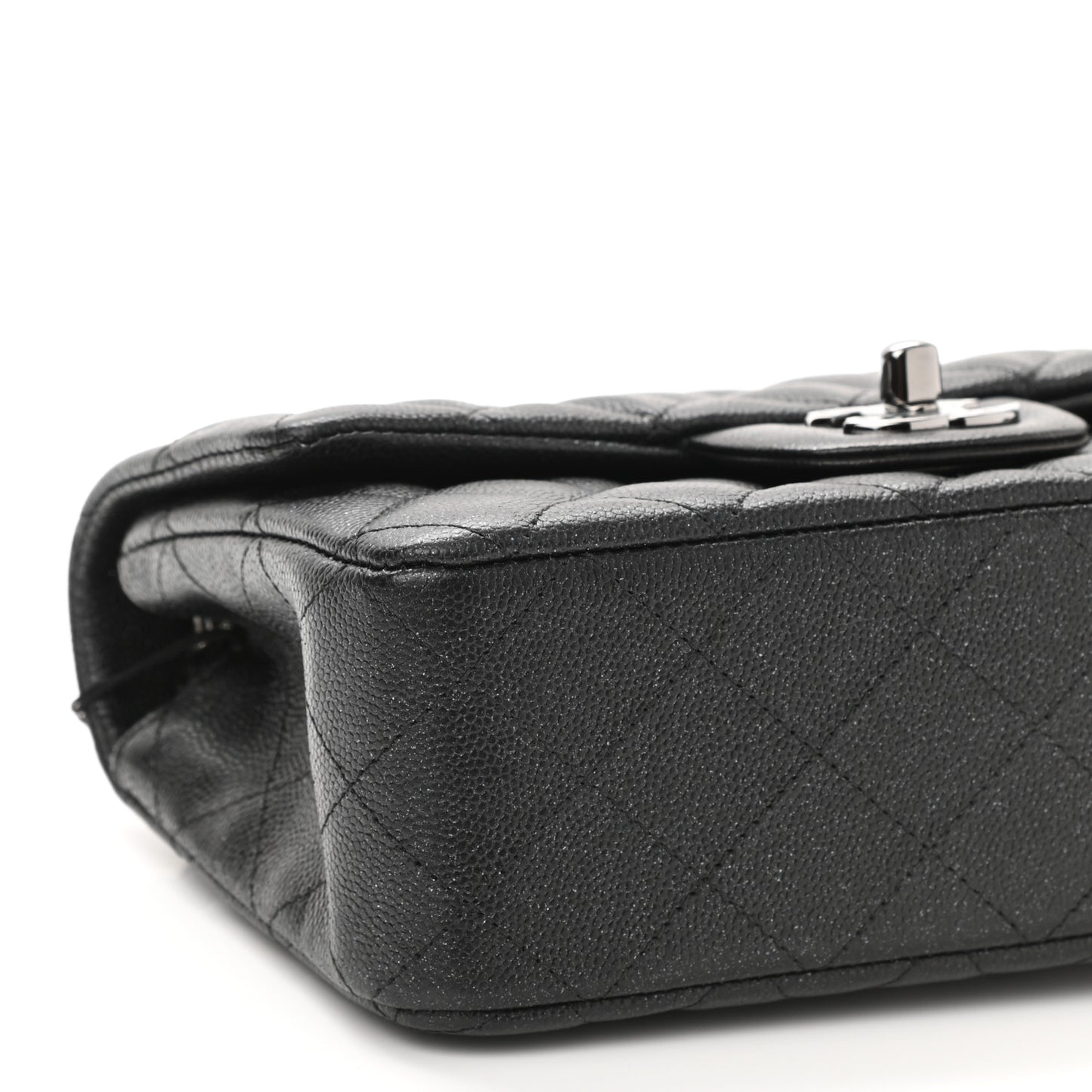 Iridescent Caviar Quilted Mini Rectangular Flap Black