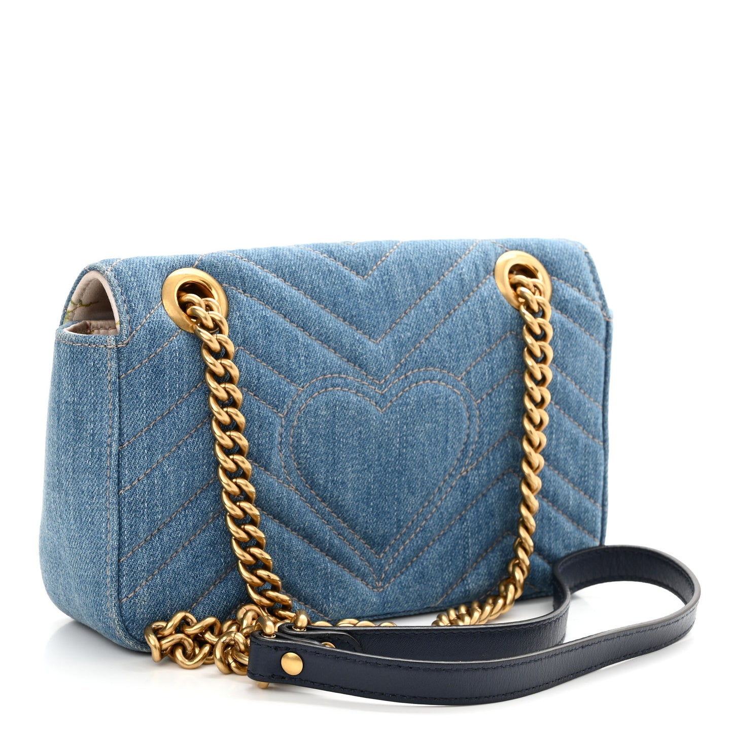 Denim Matelasse Mini Pearly GG Marmont Shoulder Bag Blue