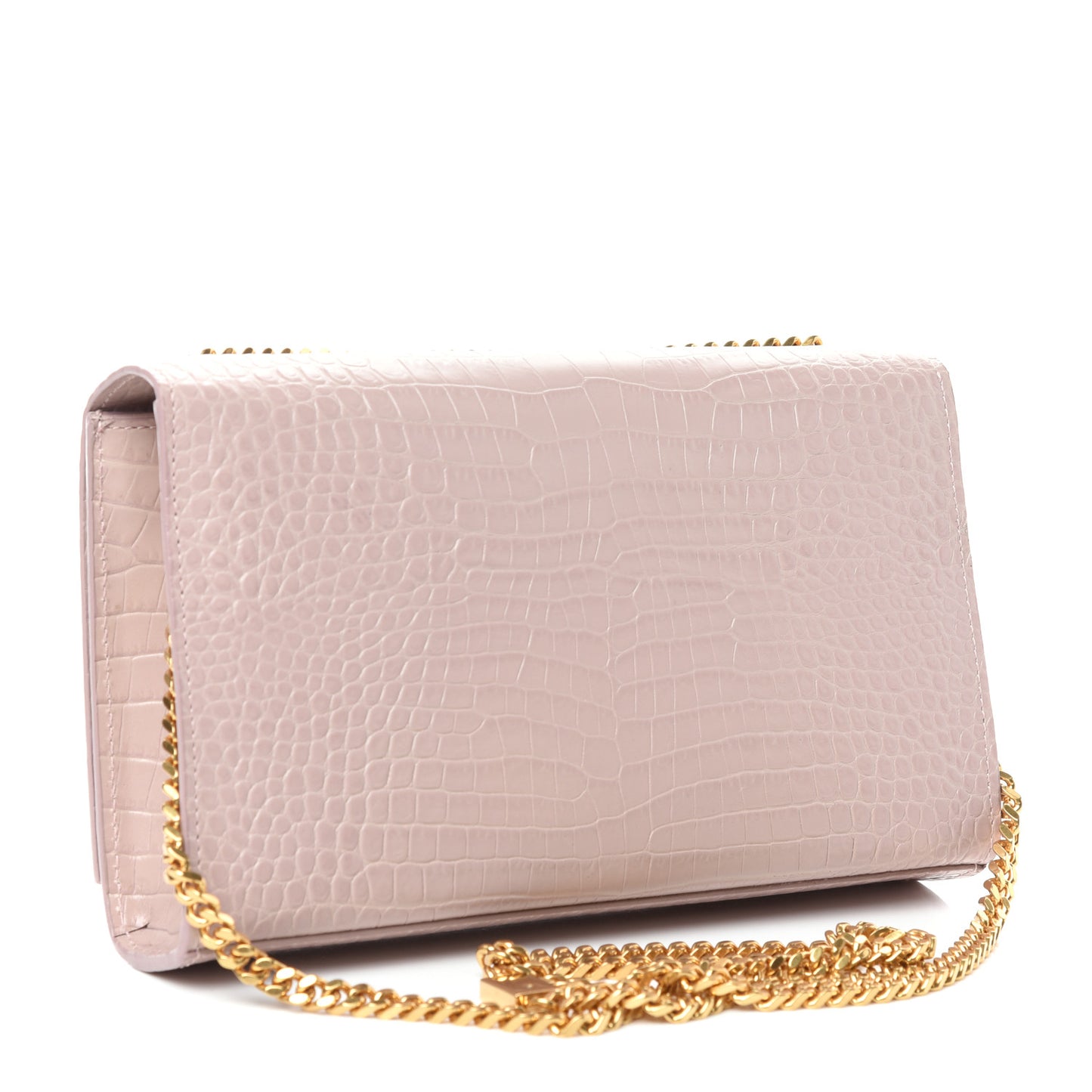 Calfskin Crocodile Embossed Large Classic Monogram Kate Satchel Soft Nude