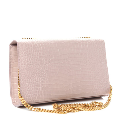 Saint Laurent Calfskin Crocodile Embossed Large Classic Monogram Kate Satchel Soft Nude 3 of 9