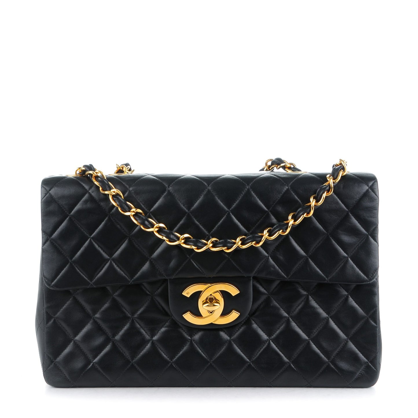 Lambskin Quilted XL Jumbo Single Flap Black
