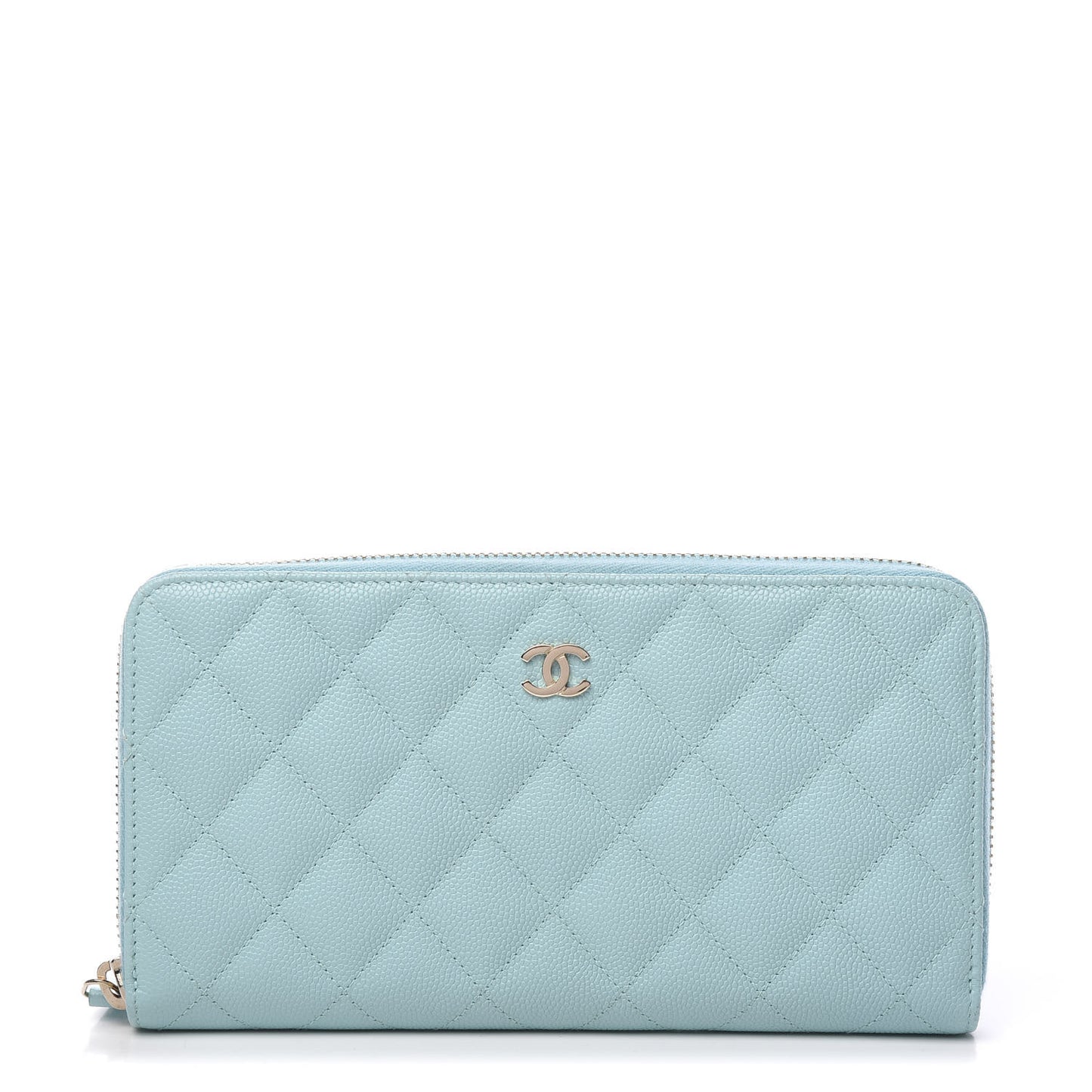 Caviar Quilted Large Gusset Zip Around Wallet Light Blue