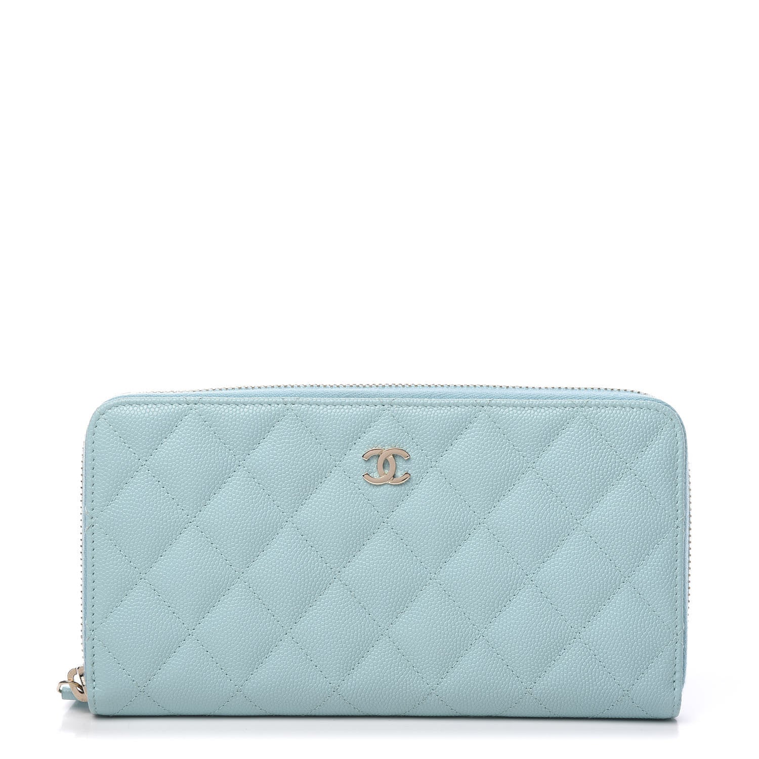 Chanel Caviar Quilted Large Gusset Zip Around Wallet Light Blue 1 of 9