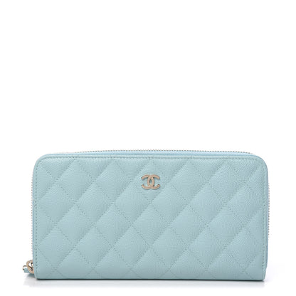 Chanel Caviar Quilted Large Gusset Zip Around Wallet Light Blue 1 of 9