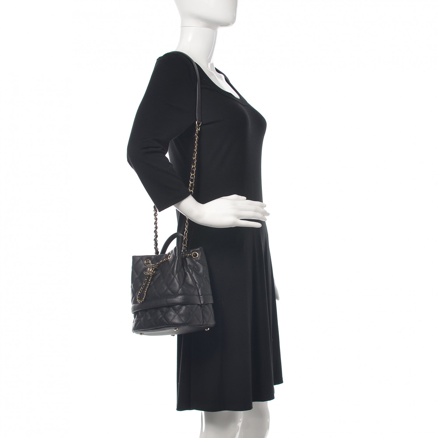 Chanel Caviar Quilted Rolled Up Bucket Drawstring Bag Black 2 of 9