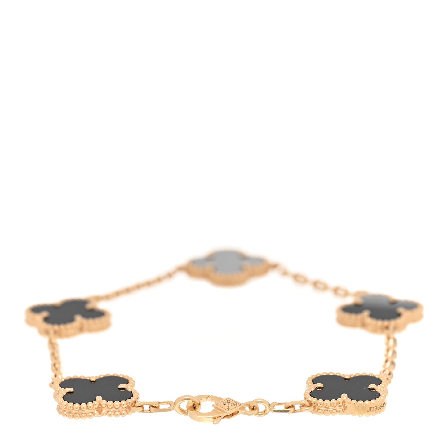 18K Yellow Gold Black Onyx 5 Motifs Vintage Alhambra Bracelet