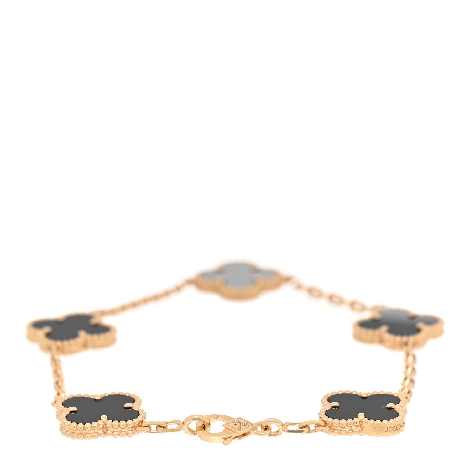 Van Cleef & Arpels 18K Yellow Gold Black Onyx 5 Motifs Vintage Alhambra Bracelet 2 of 6