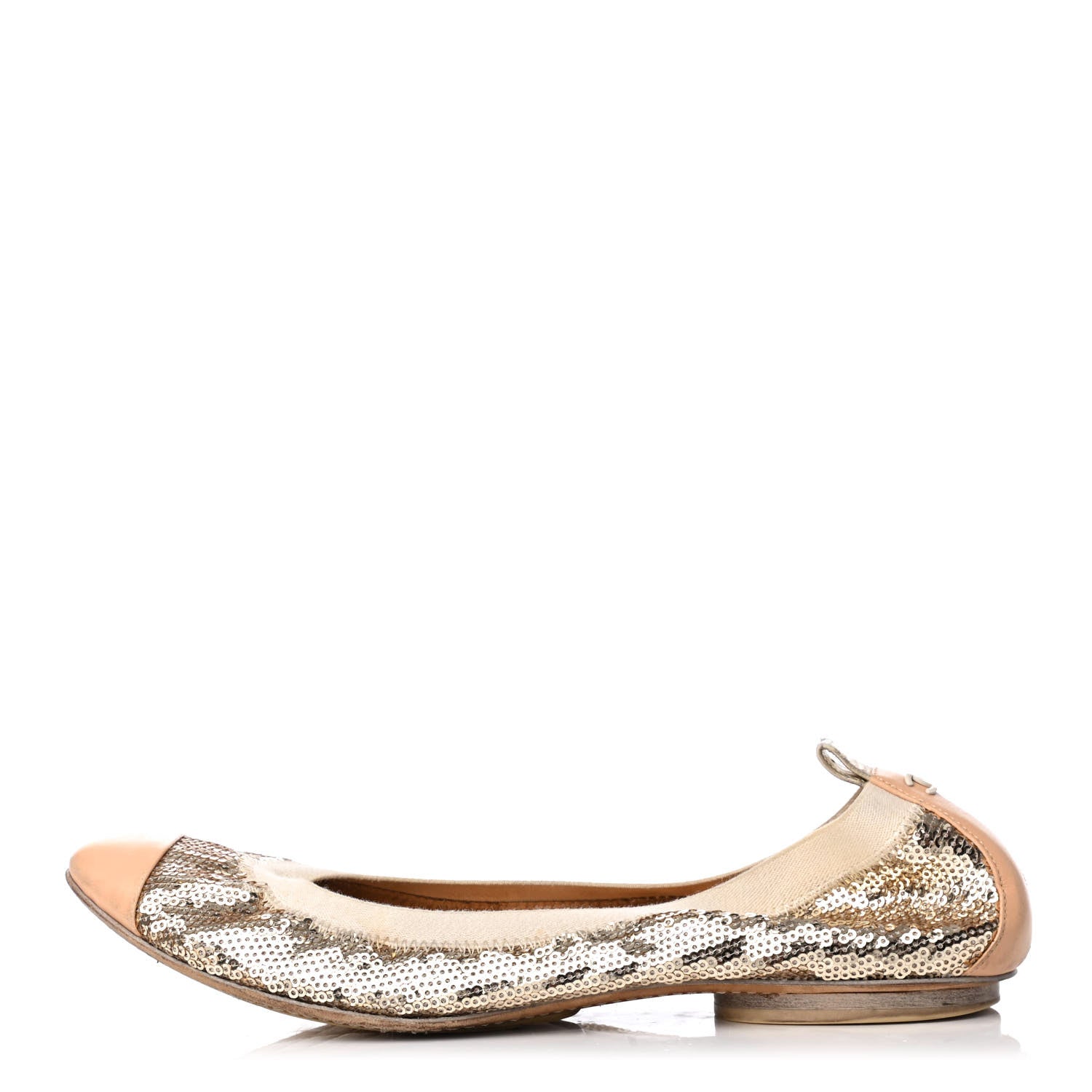 Chanel Sequin Lambskin Cap Toe Ballerina Flats 39 Gold 1 of 8