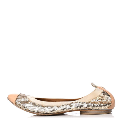Chanel Sequin Lambskin Cap Toe Ballerina Flats 39 Gold 1 of 8