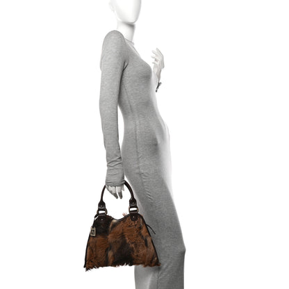 Fendi Fox Fur Small Devil Trapezio Tote Marrone Beige 2 of 12