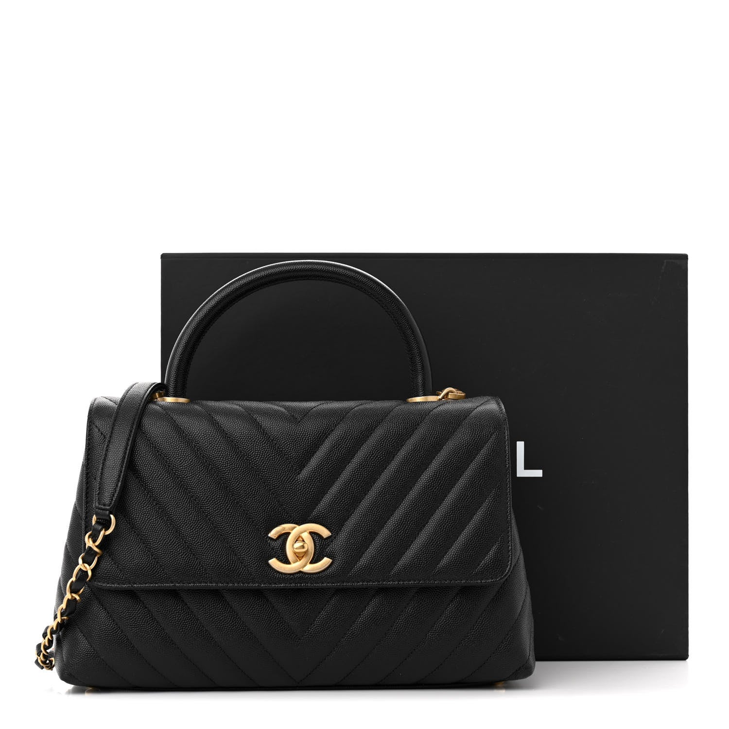 Chanel Caviar Chevron Quilted Small Coco Handle Flap Black 11 of 11