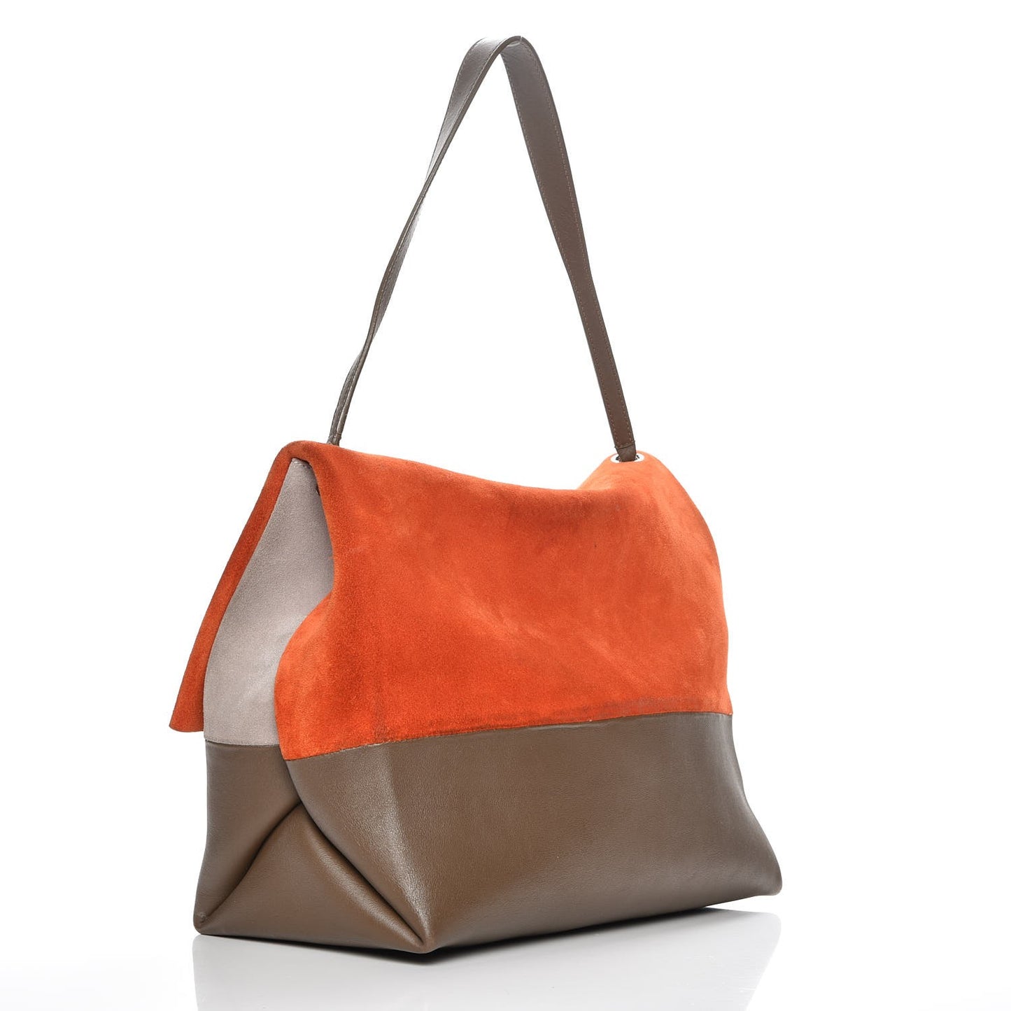 Calfskin Suede All Soft Shoulder Bag Bright Orange Cement Olive