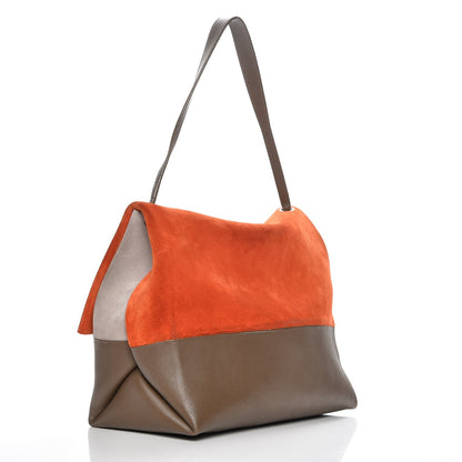 Celine Calfskin Suede All Soft Shoulder Bag Bright Orange Cement Olive 3 of 15