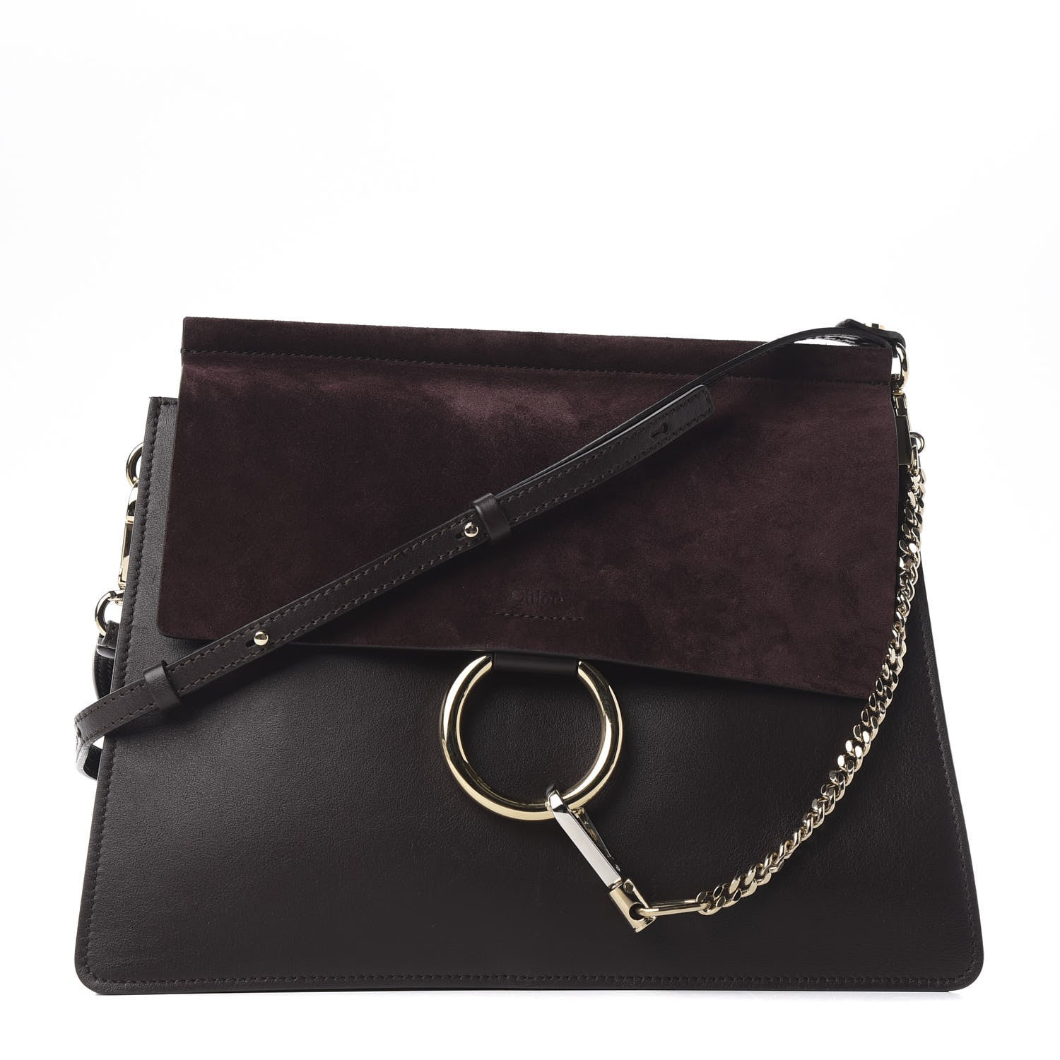 Chloe Calfskin Suede Medium Faye Shoulder Bag Carbon Brown 1 of 10
