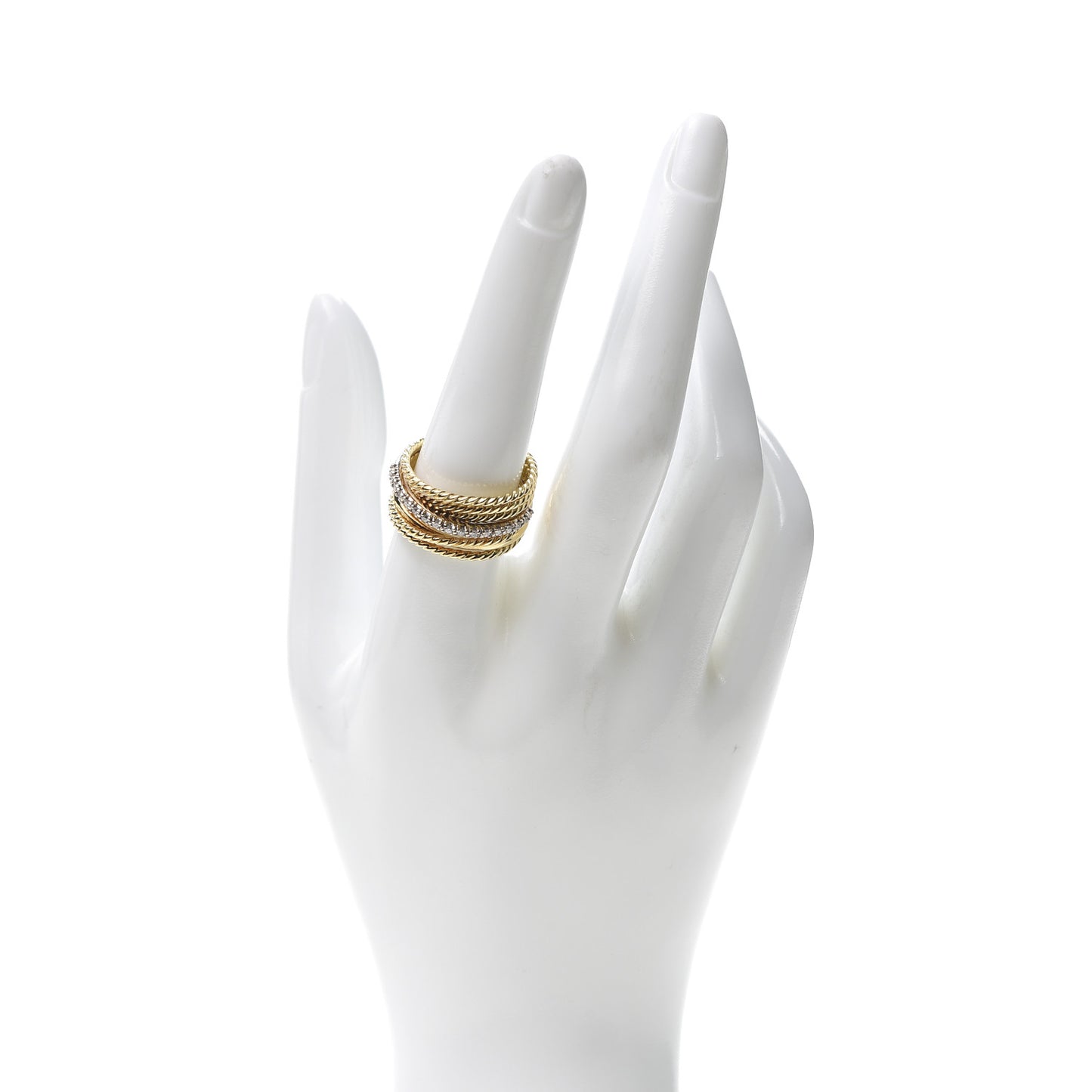 18K Yellow White Gold Diamond 11mm Wide Crossover Ring 58 8.25