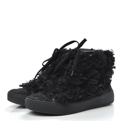 Chanel Mesh Lace Camellia High Top Floral Sneakers 34 Black 3 of 10