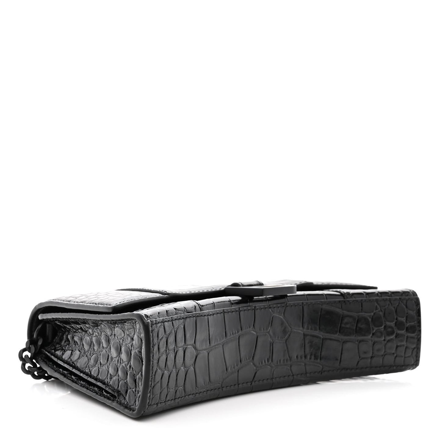 Shiny Calfskin Monochrome Crocodile Embossed Small Hourglass Evening Chain Bag Black