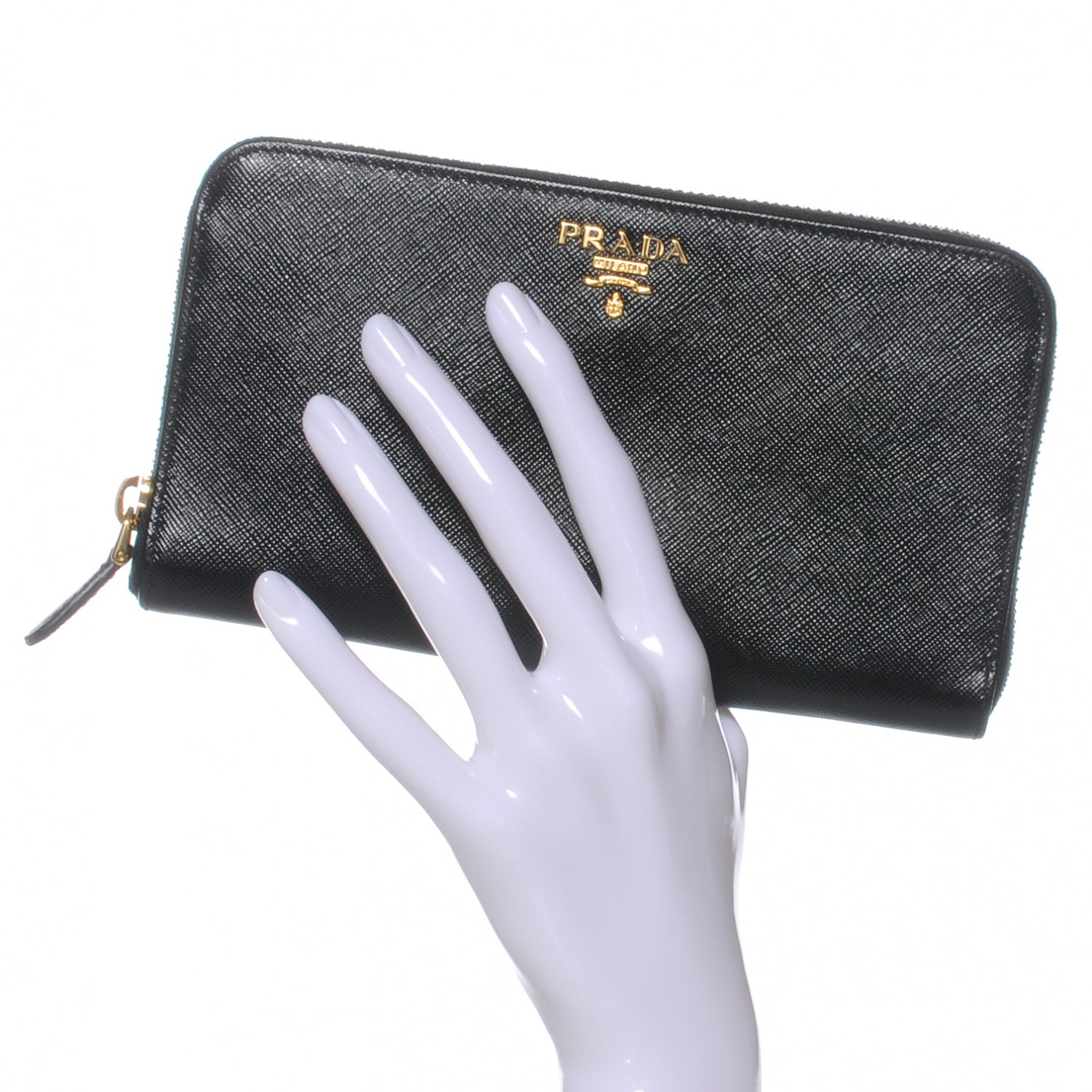 Prada Saffiano Metal Zip Around Wallet Nero Black 2 of 8