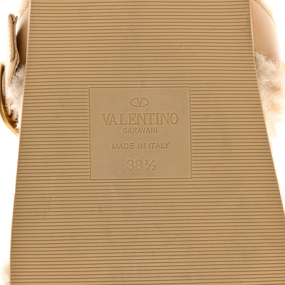 Valentino Garavani Shearling Roman Stud Slide Sandals 38.5 Sahara Beige 5 of 7