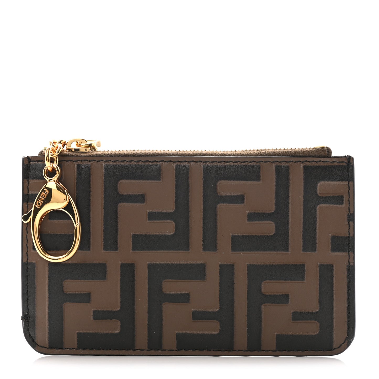 Vitello Soft F is Fendi Bi-Color FF 1974 Embossed Key Case Pouch Maya Black