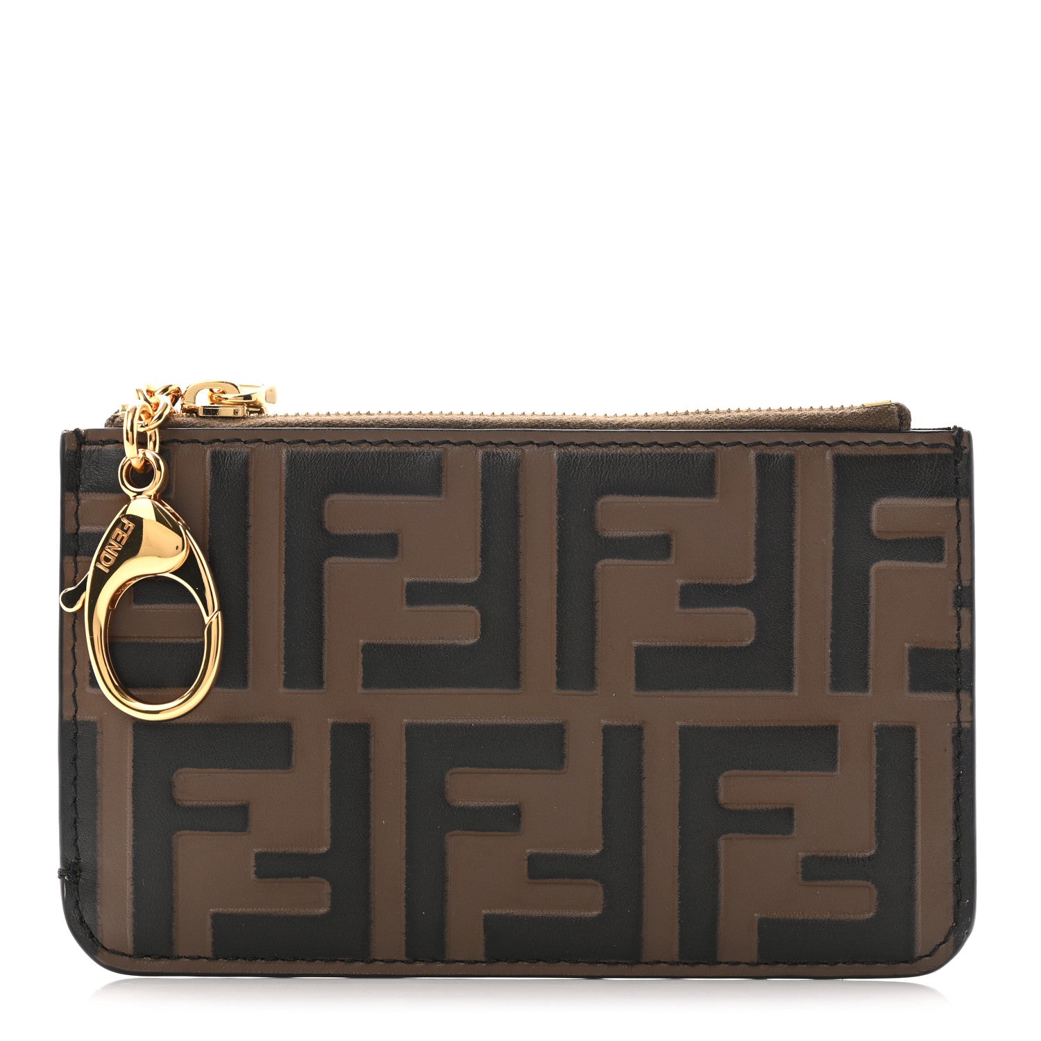 Fendi Vitello Soft F is Fendi Bi-Color FF 1974 Embossed Key Case Pouch Maya Black 1 of 6