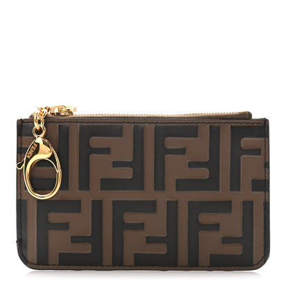 Fendi Vitello Soft F is Fendi Bi-Color FF 1974 Embossed Key Case Pouch Maya Black 1 of 6