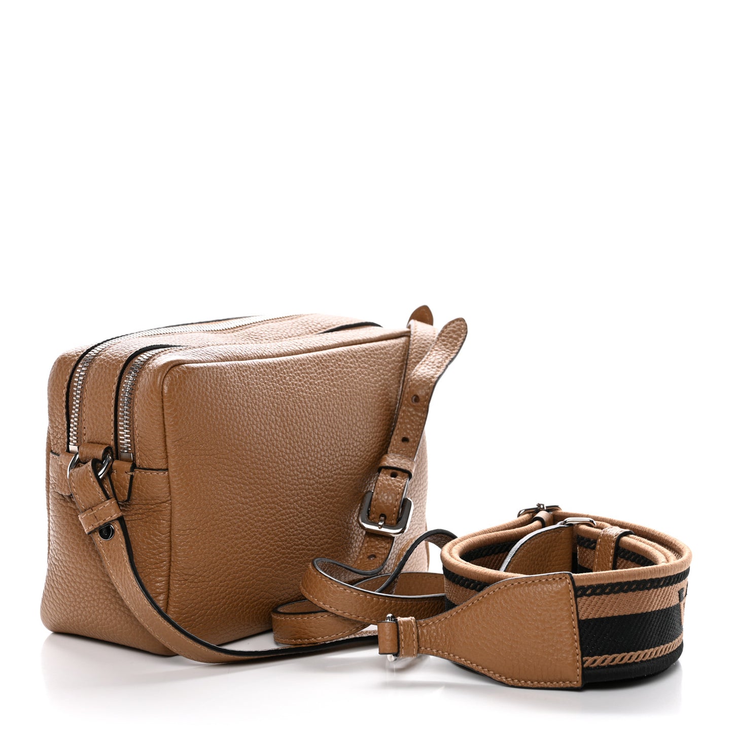 Vitello Daino Soft Medium Double Zip Shoulder Bag Sesamo