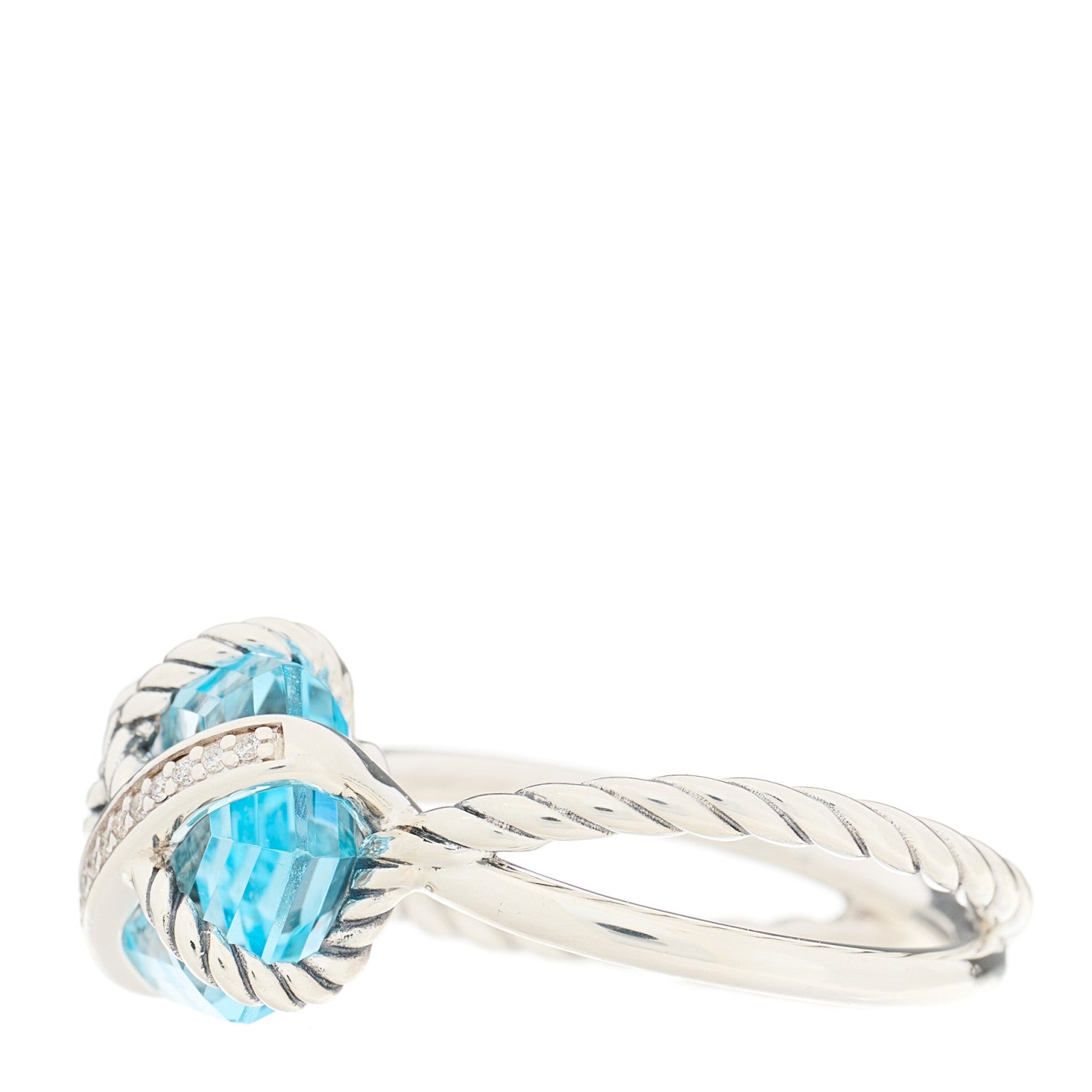 David Yurman Sterling Silver Diamond Blue Topaz 10mm Cable Wrap Ring 54 7 3 of 5
