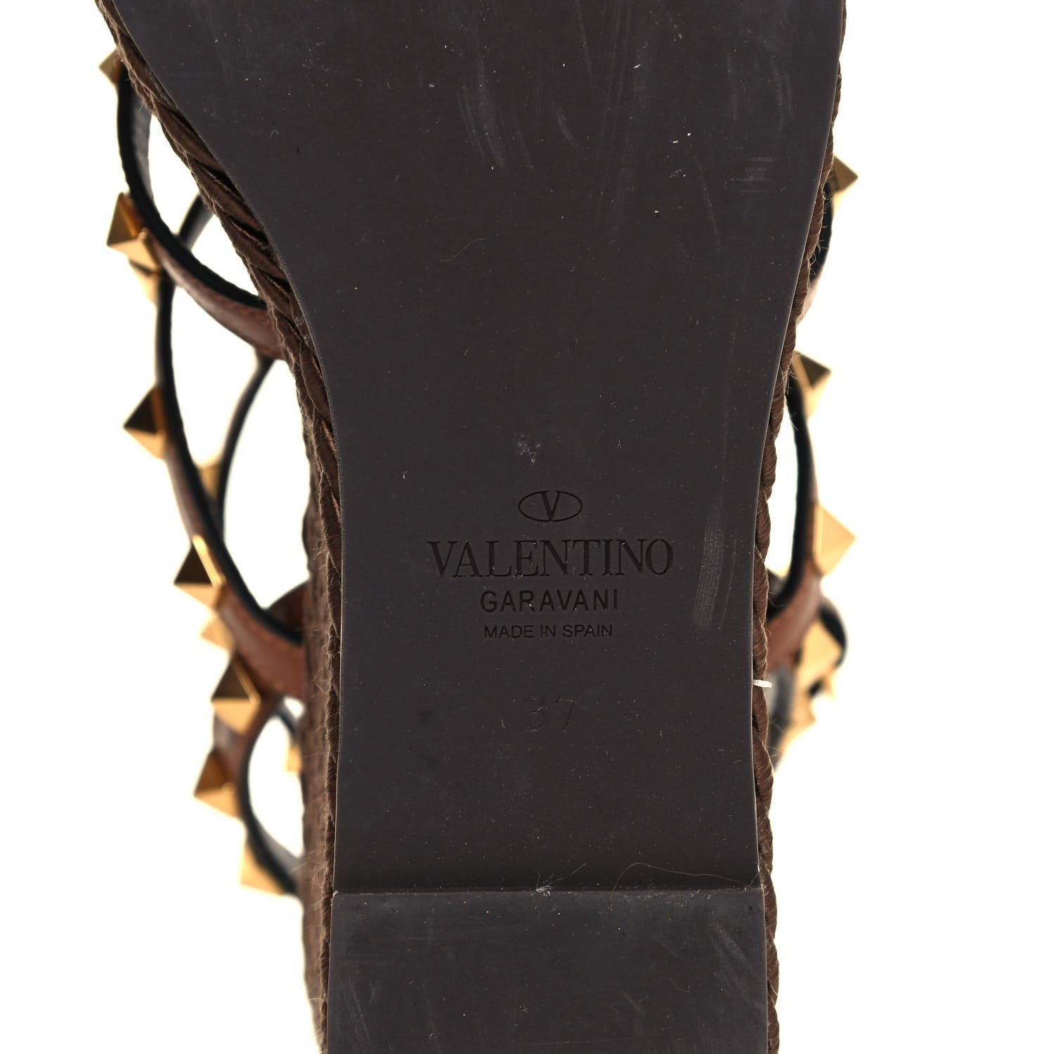 Valentino Garavani Calfskin Rockstud Ankle Strap Torchon Espadrille Caged 25/95mm Wedge Sandals 37 Cuoio 6 of 7