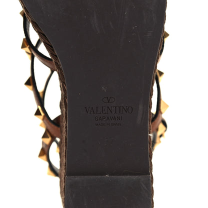 Valentino Garavani Calfskin Rockstud Ankle Strap Torchon Espadrille Caged 25/95mm Wedge Sandals 37 Cuoio 6 of 7