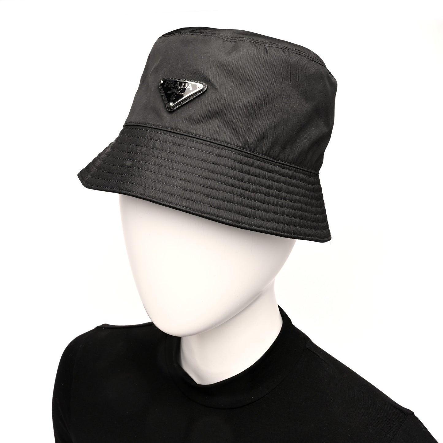 Re-Nylon Metal Triangle Logo Womens Bucket Hat M Black