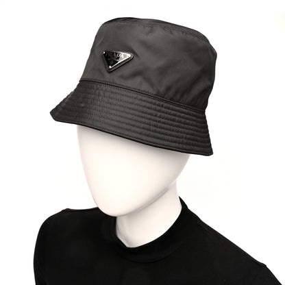 Prada Re-Nylon Metal Triangle Logo Womens Bucket Hat M Black 2 of 8