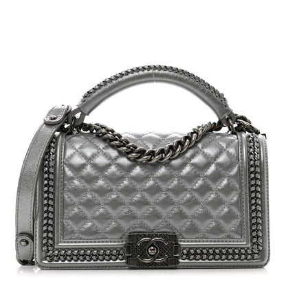 Chanel Metallic Aged Calfskin Quilted Medium Top Handle Boy Flap Silver 1 of 12