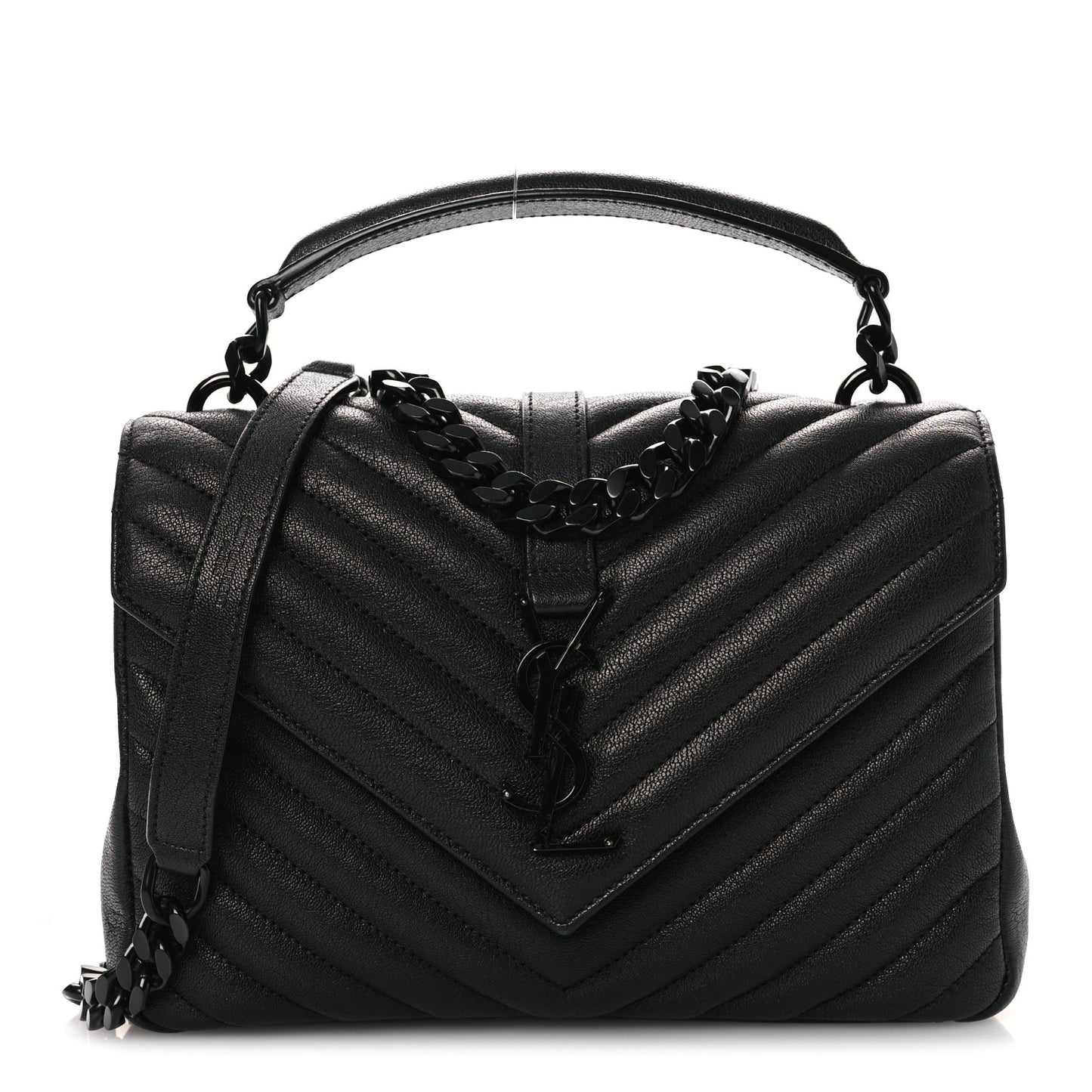 Sheepskin Matelasse Chevron Monogram Monochrome Medium College Bag Black