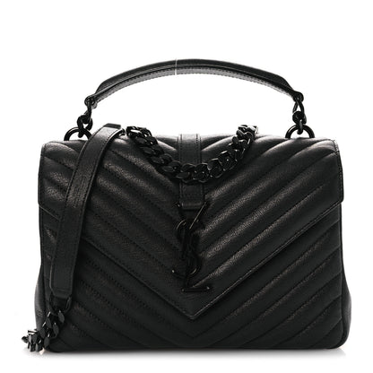 Saint Laurent Sheepskin Matelasse Chevron Monogram Monochrome Medium College Bag Black 1 of 11