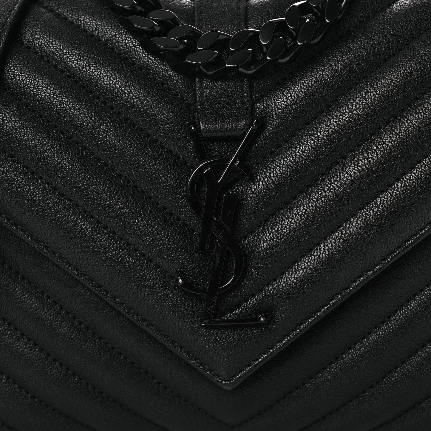 Sheepskin Matelasse Chevron Monogram Monochrome Medium College Bag Black