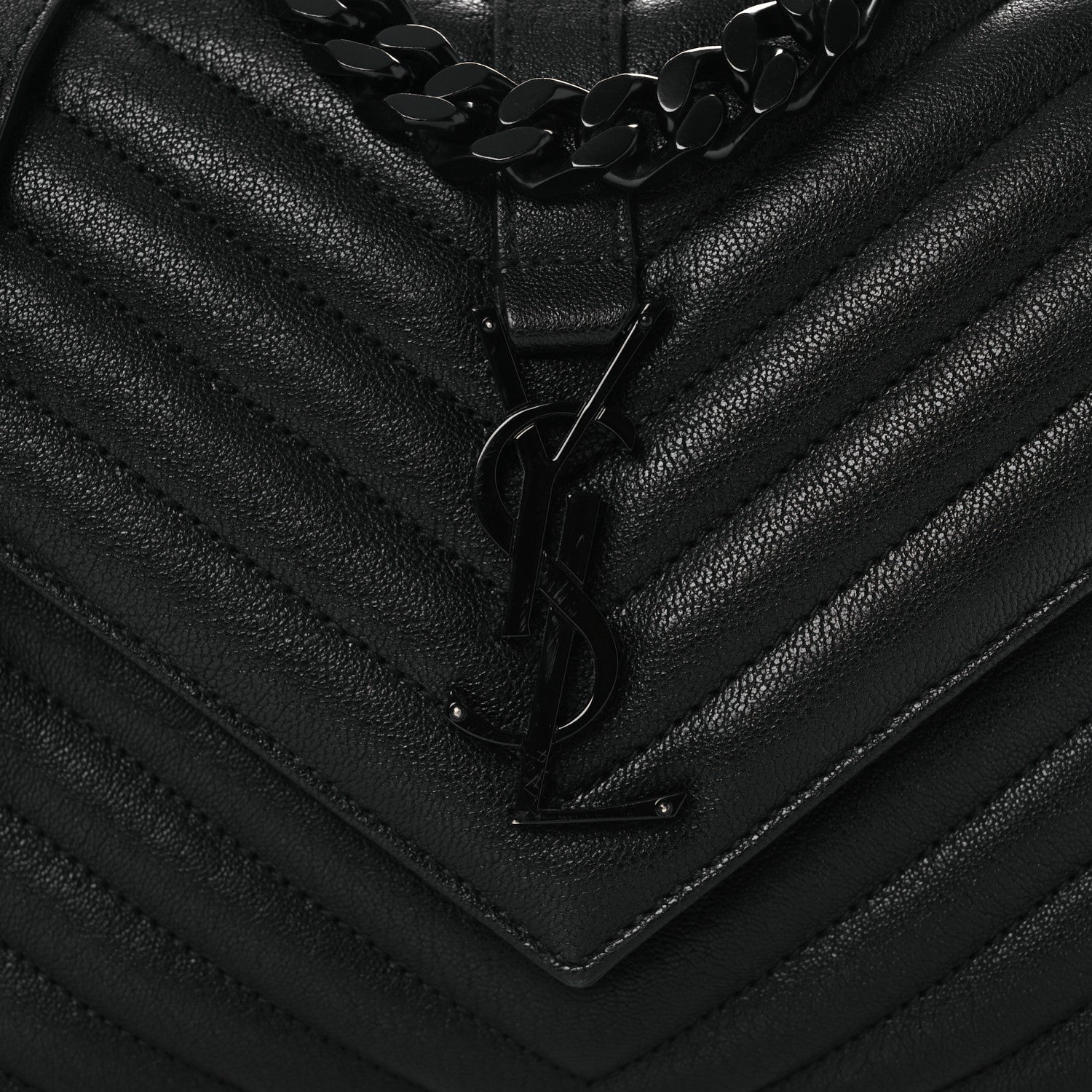 Saint Laurent Sheepskin Matelasse Chevron Monogram Monochrome Medium College Bag Black 8 of 11
