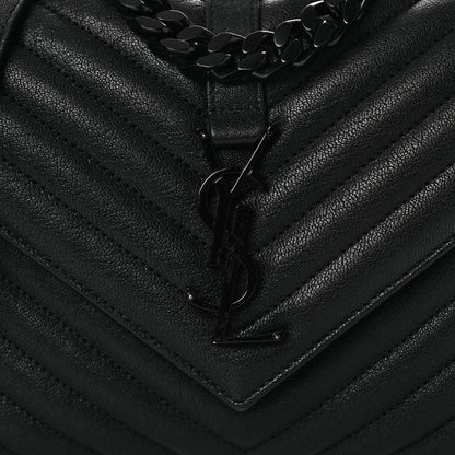 Saint Laurent Sheepskin Matelasse Chevron Monogram Monochrome Medium College Bag Black 8 of 11