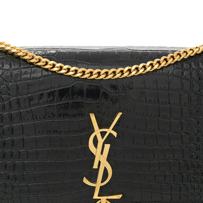 Saint Laurent Calfskin Crocodile Embossed Medium Classic Monogram Kate Tassel Satchel Black 8 of 11