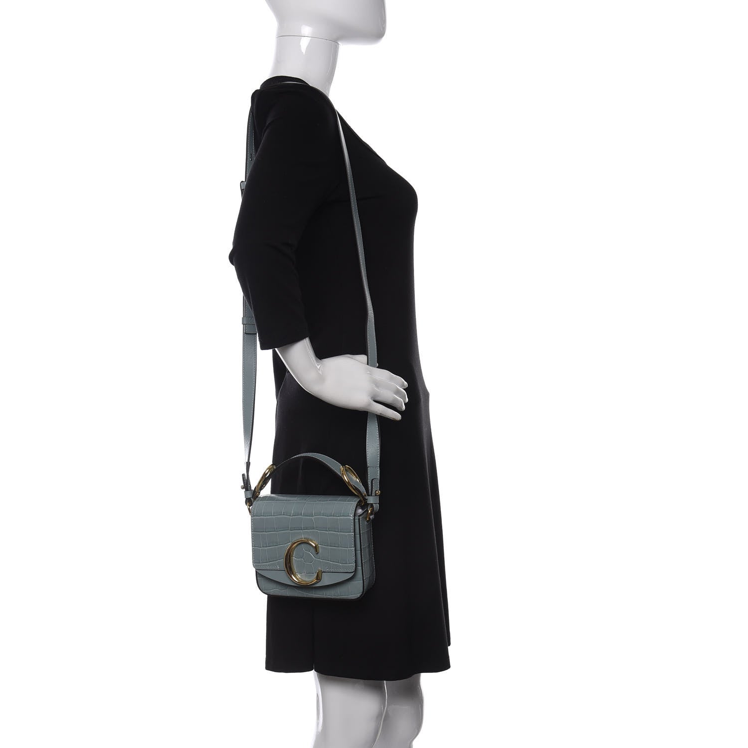 Chloe Calfskin Crocodile Embossed Mini C Double Carry Faded Blue 2 of 9