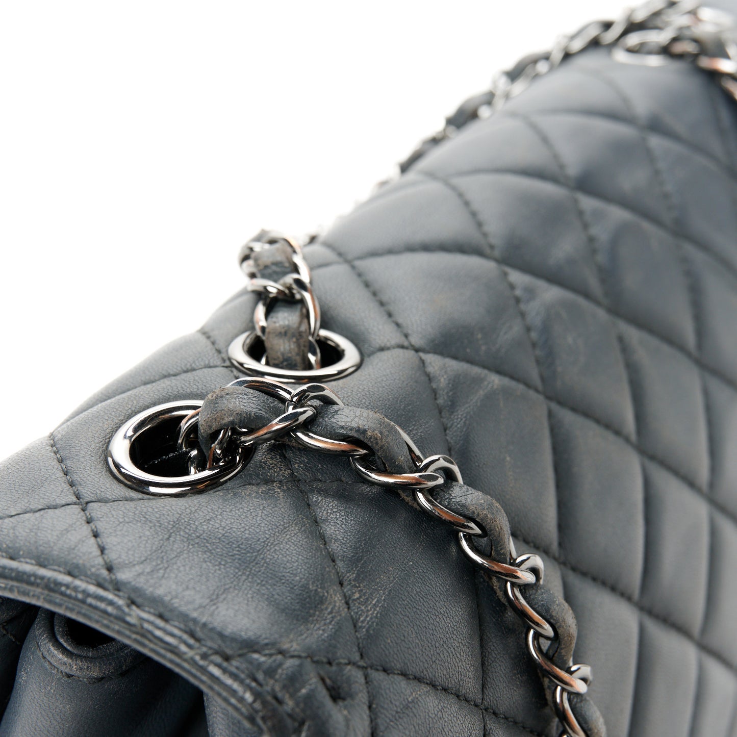 Lambskin Quilted Jumbo Coco Loop Flap Grey