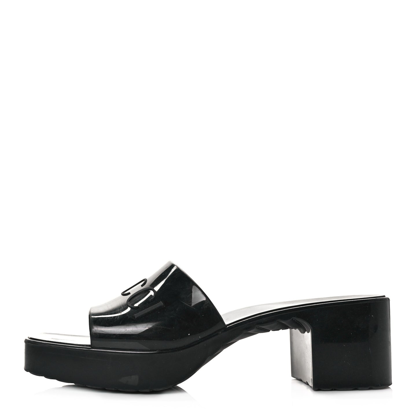 Rubber Gucci Logo Womens Platform 20/60mm Slide Sandals 36 Black