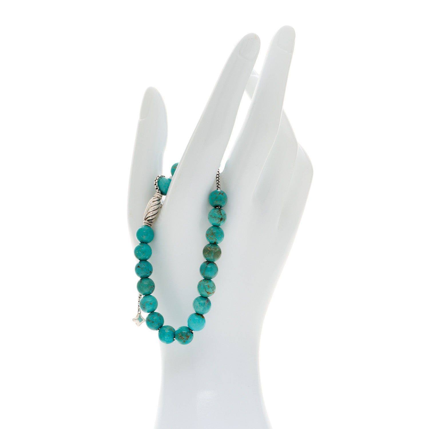 David Yurman Sterling Silver Turquoise 8mm Spiritual Beads Adjustable Bracelet 2 of 4