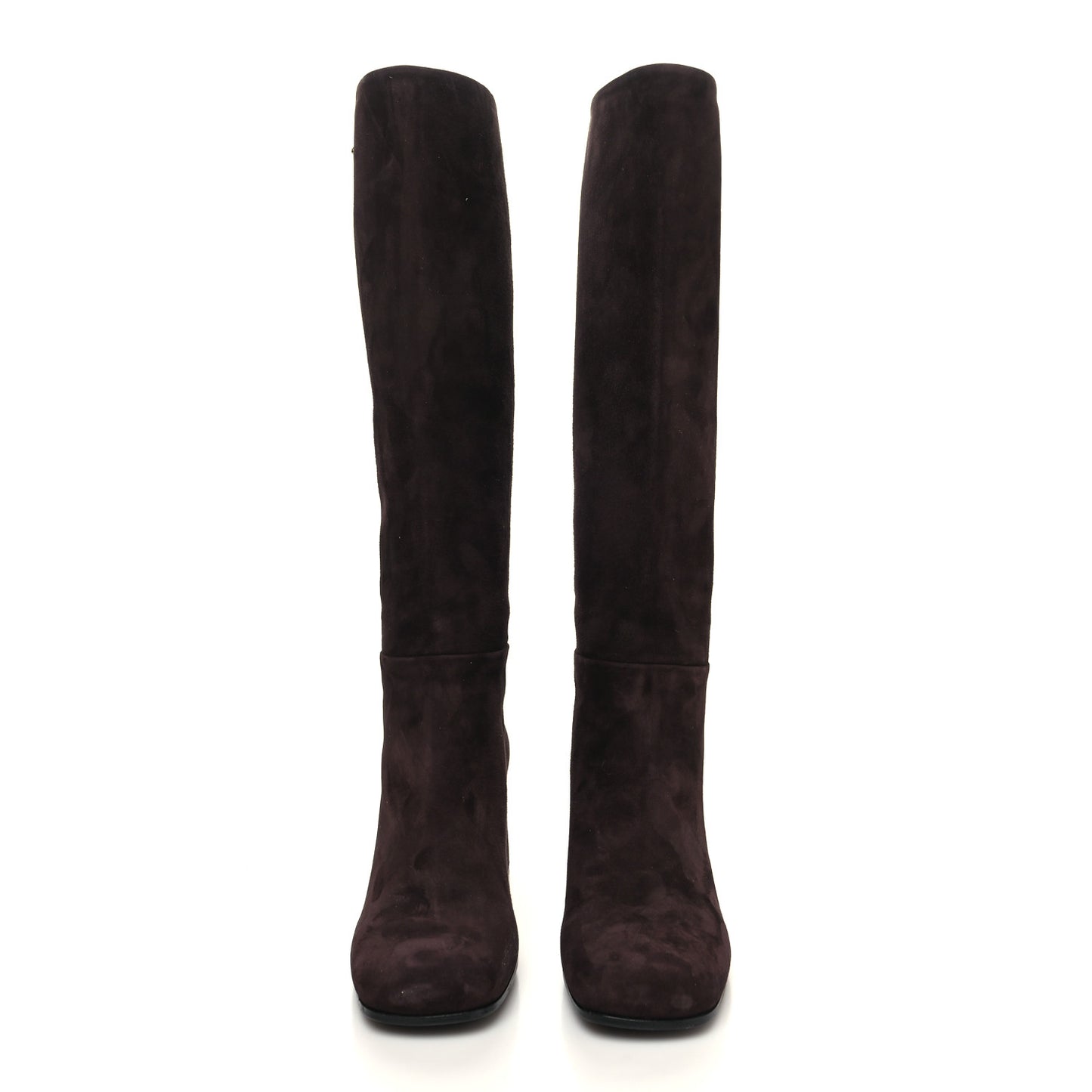 Suede Metal Triangle Logo Block Heel 65mm Knee Boots 39.5 Brown