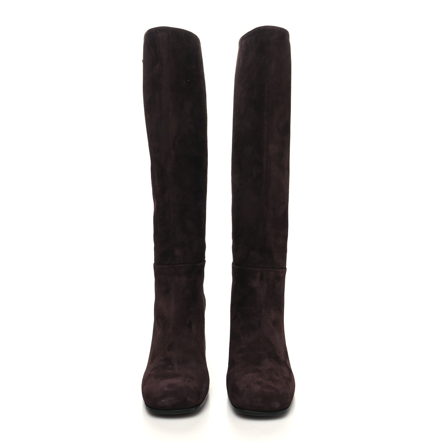 Prada Suede Metal Triangle Logo Block Heel 65mm Knee Boots 39.5 Brown 2 of 7