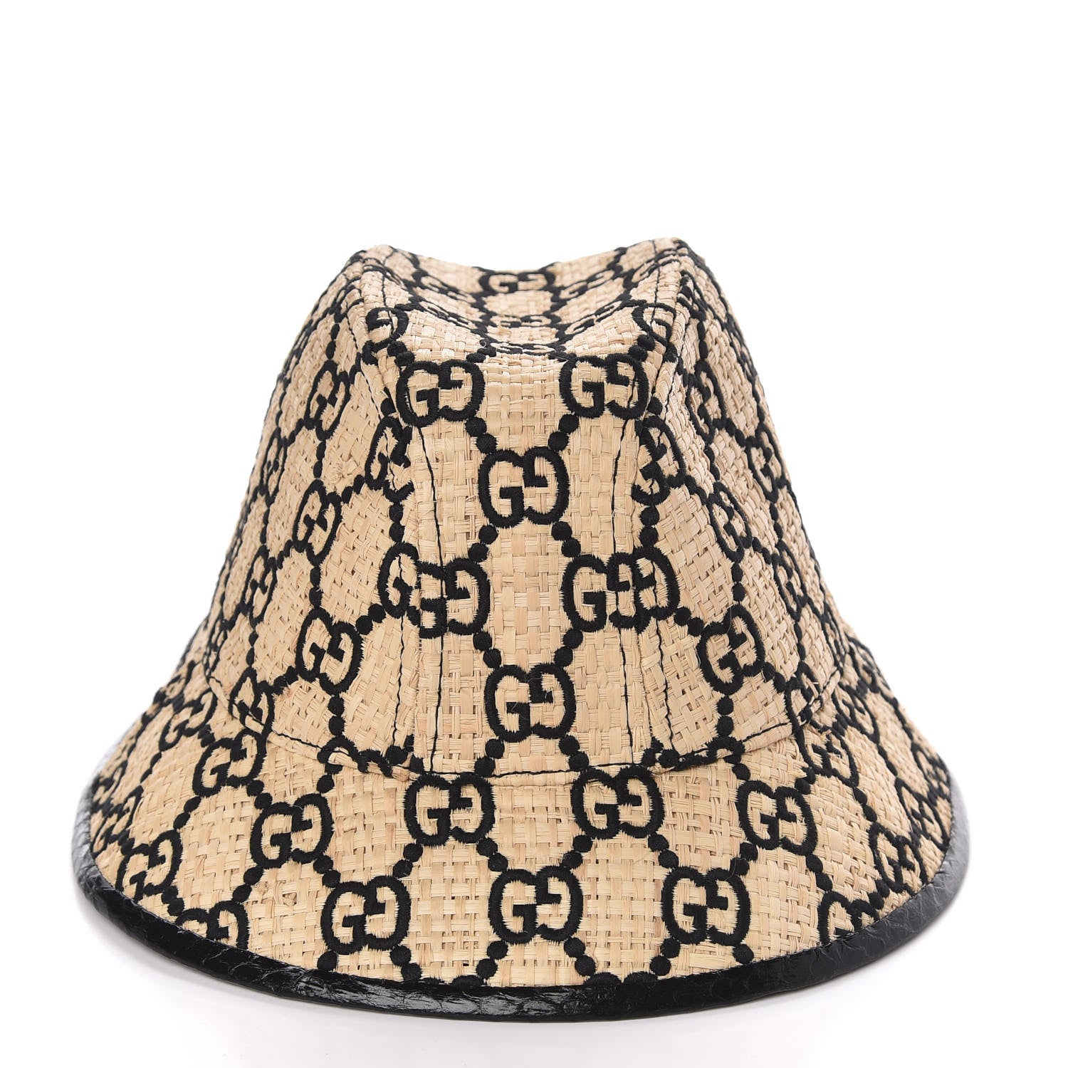 Gucci Raffia Elaphe GG Monogram Embroidered Fedora Hat M Ivory Black 4 of 7