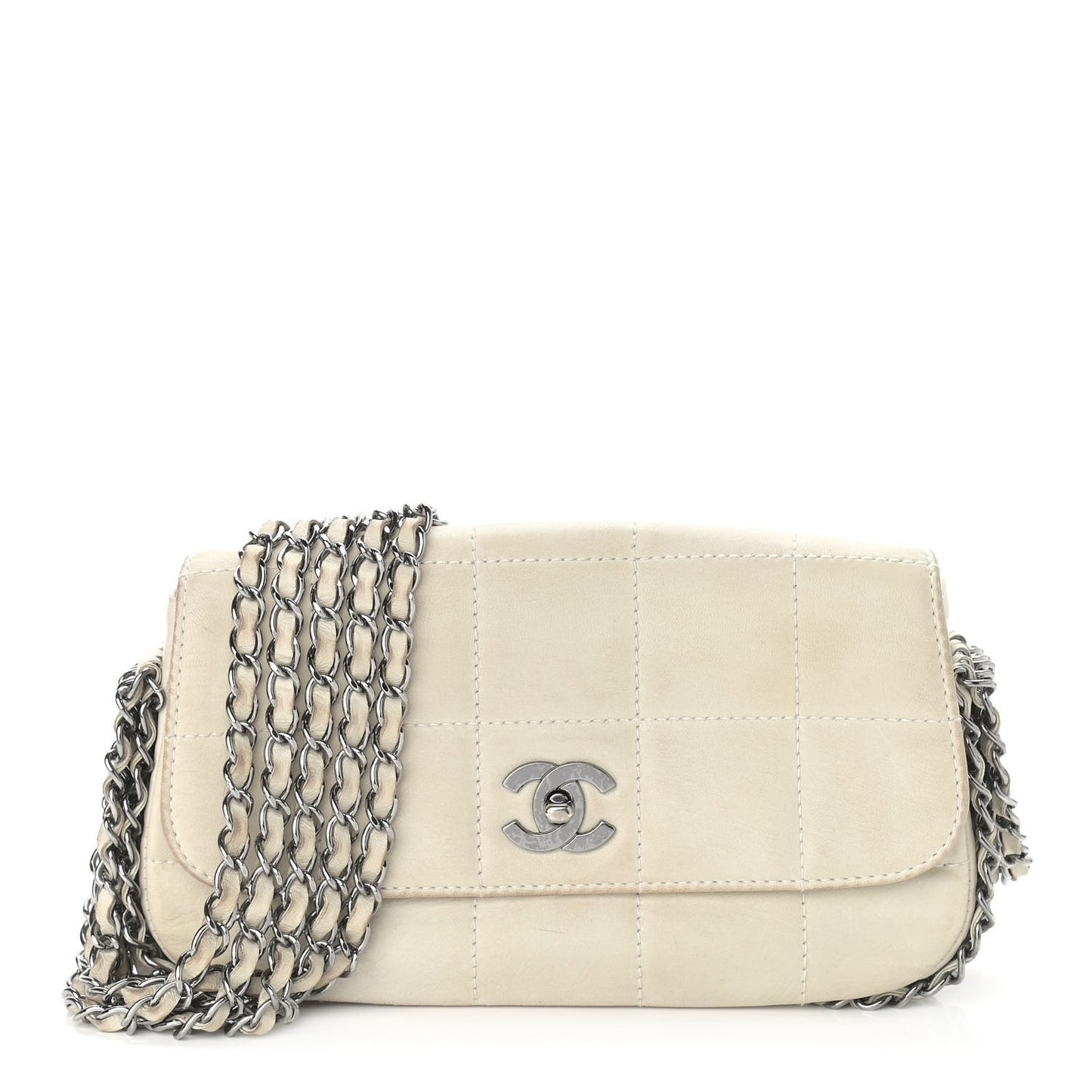 Lambskin Chocolate Bar 5 Chain Flap White