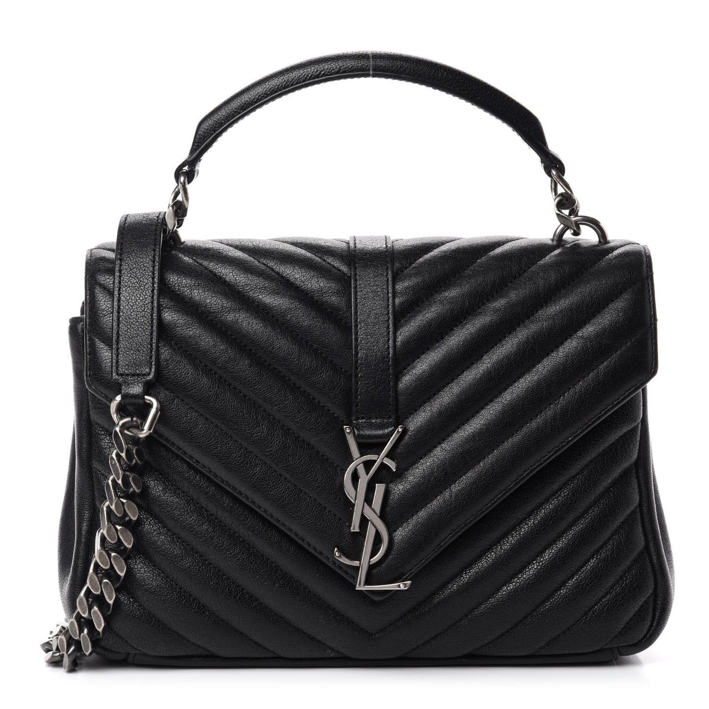 Sheepskin Matelasse Chevron Monogram Medium College Bag Black