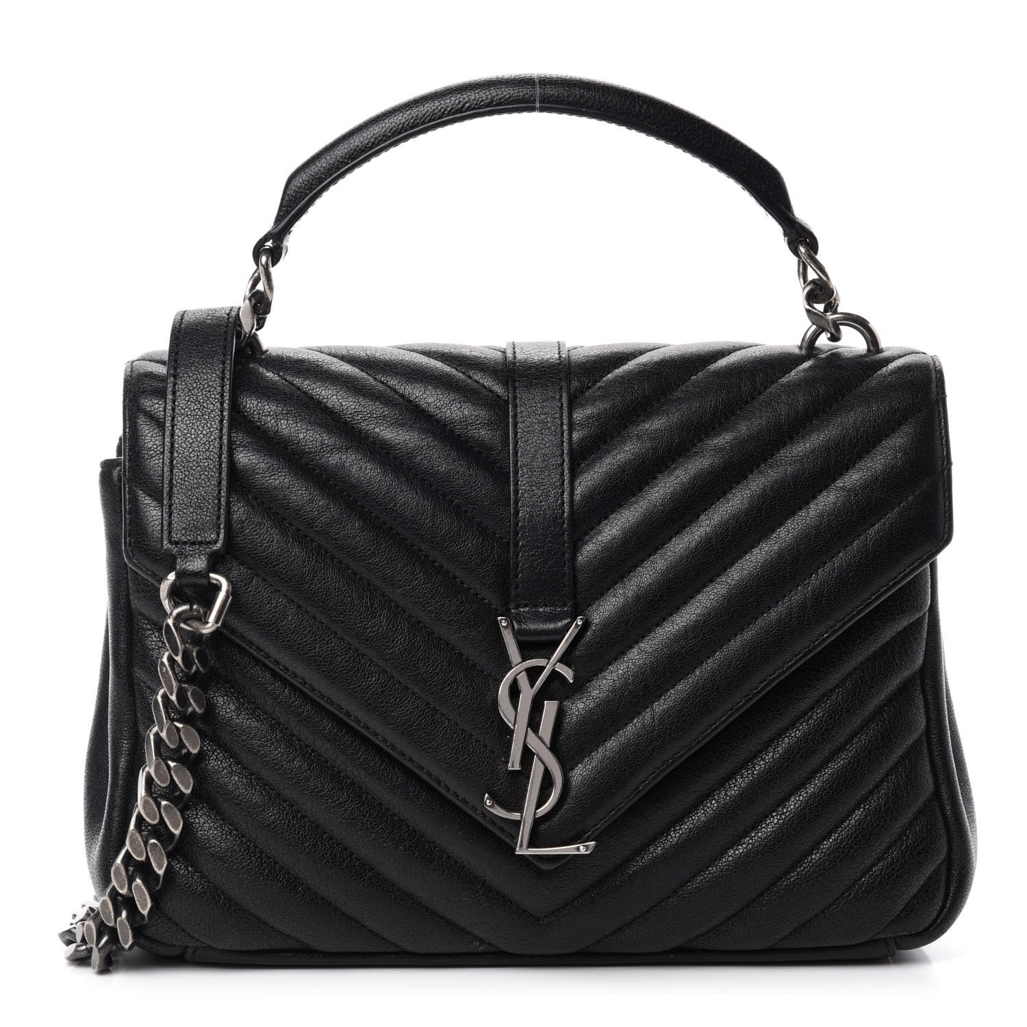 Saint Laurent Sheepskin Matelasse Chevron Monogram Medium College Bag Black 1 of 13